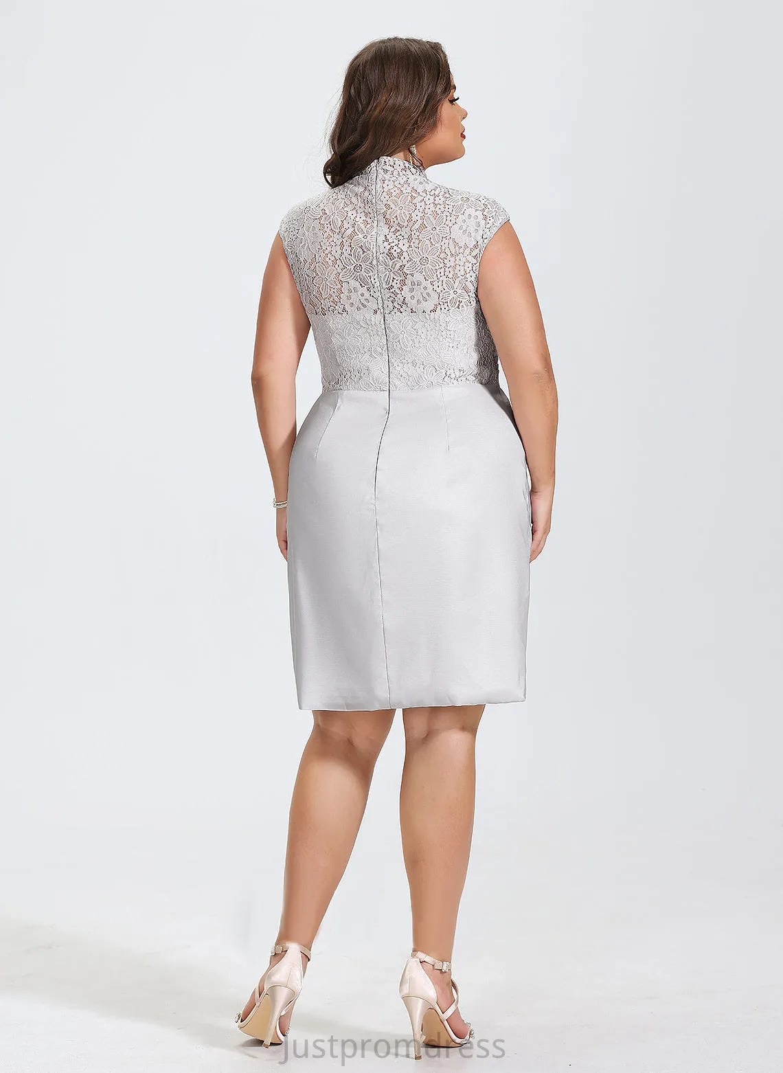 Dress Knee-Length Cocktail Dresses Lace Ruffle Sheath/Column Cocktail Vivien With Neck Charmeuse High