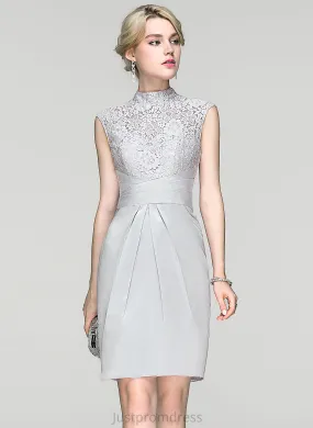 Dress Knee-Length Cocktail Dresses Lace Ruffle Sheath/Column Cocktail Vivien With Neck Charmeuse High
