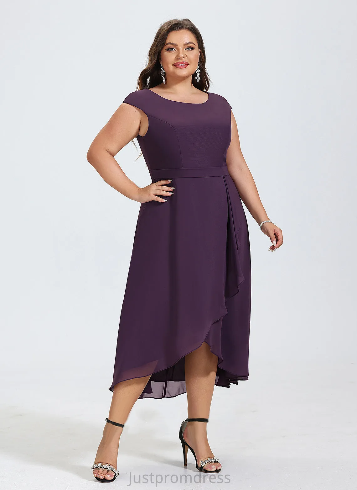 Dress Neck With Ruffles Meghan Bow(s) Scoop Cocktail Cocktail Dresses Cascading Asymmetrical A-Line Chiffon