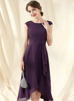 Dress Neck With Ruffles Meghan Bow(s) Scoop Cocktail Cocktail Dresses Cascading Asymmetrical A-Line Chiffon