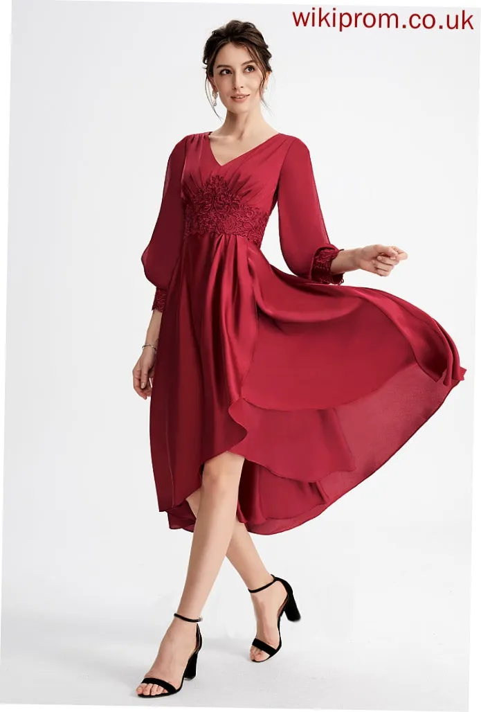 Dress Samara A-Line Cocktail Dresses V-neck With Cocktail Satin Asymmetrical Lace