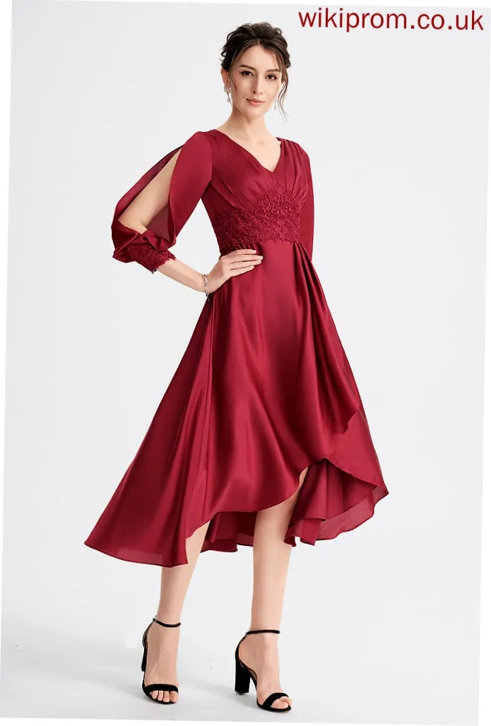 Dress Samara A-Line Cocktail Dresses V-neck With Cocktail Satin Asymmetrical Lace