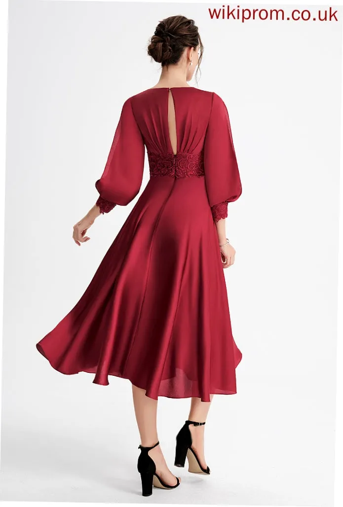 Dress Samara A-Line Cocktail Dresses V-neck With Cocktail Satin Asymmetrical Lace