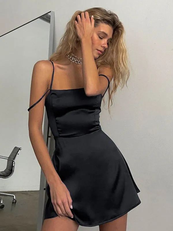 Elegant Cocktail A-Line Satin Cami Mini Slip Dress