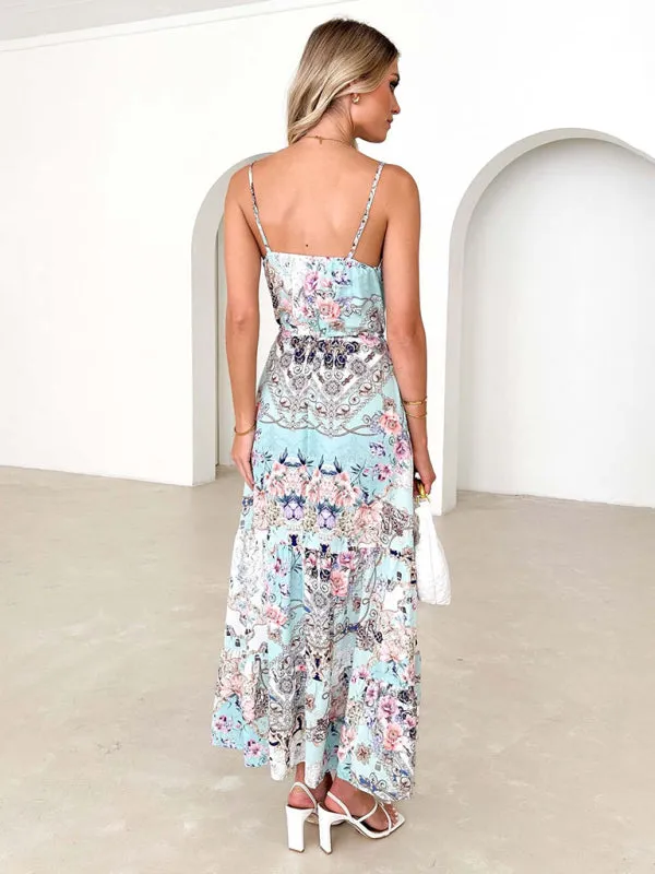 Elegant Summer Floral Print A-Line Cami Maxi Dress