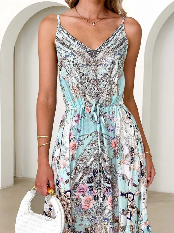 Elegant Summer Floral Print A-Line Cami Maxi Dress