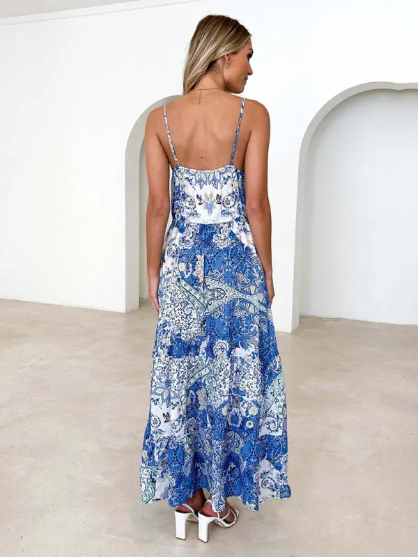 Elegant Summer Floral Print A-Line Cami Maxi Dress