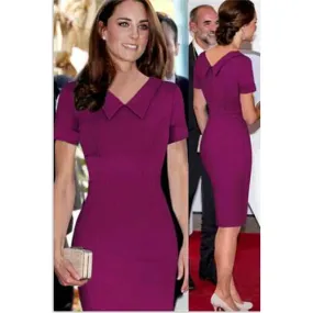 Fad Women's Cotton Blend Doll lapel Pencil Midi Dress Wine Red
