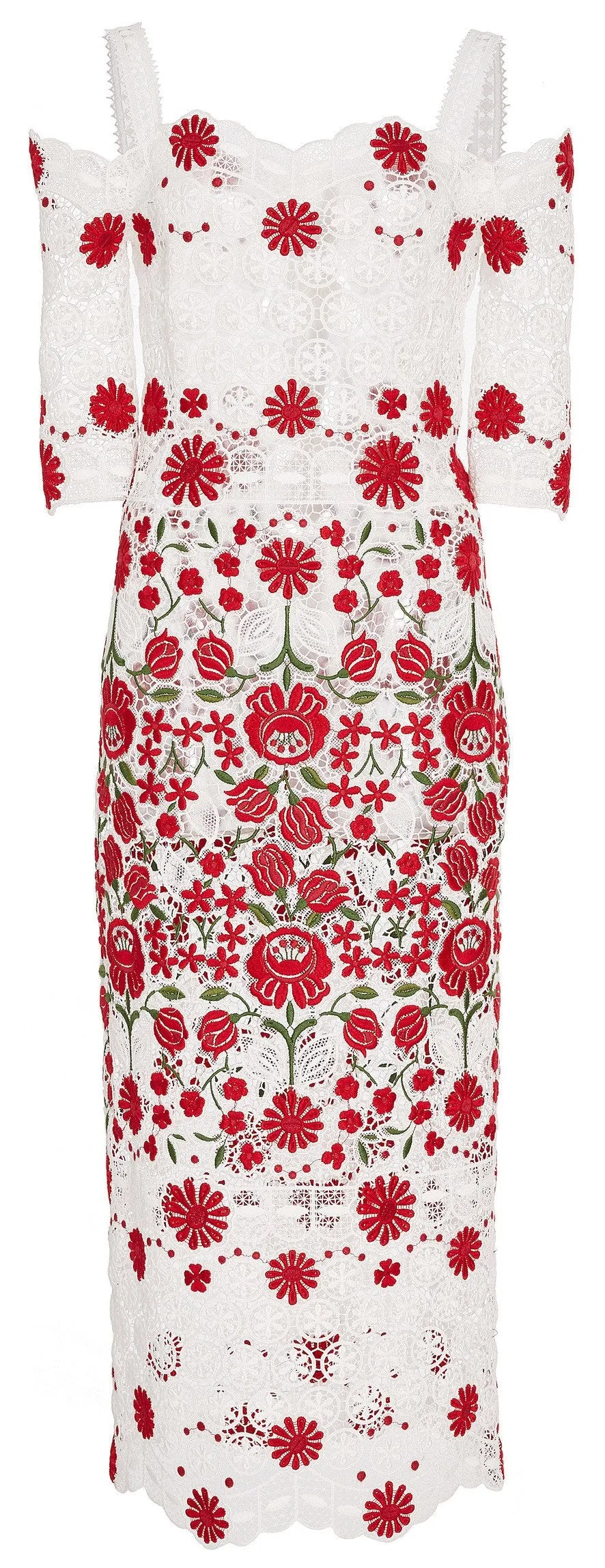 Floral-Lace Open-Shoulder Cocktail Dress