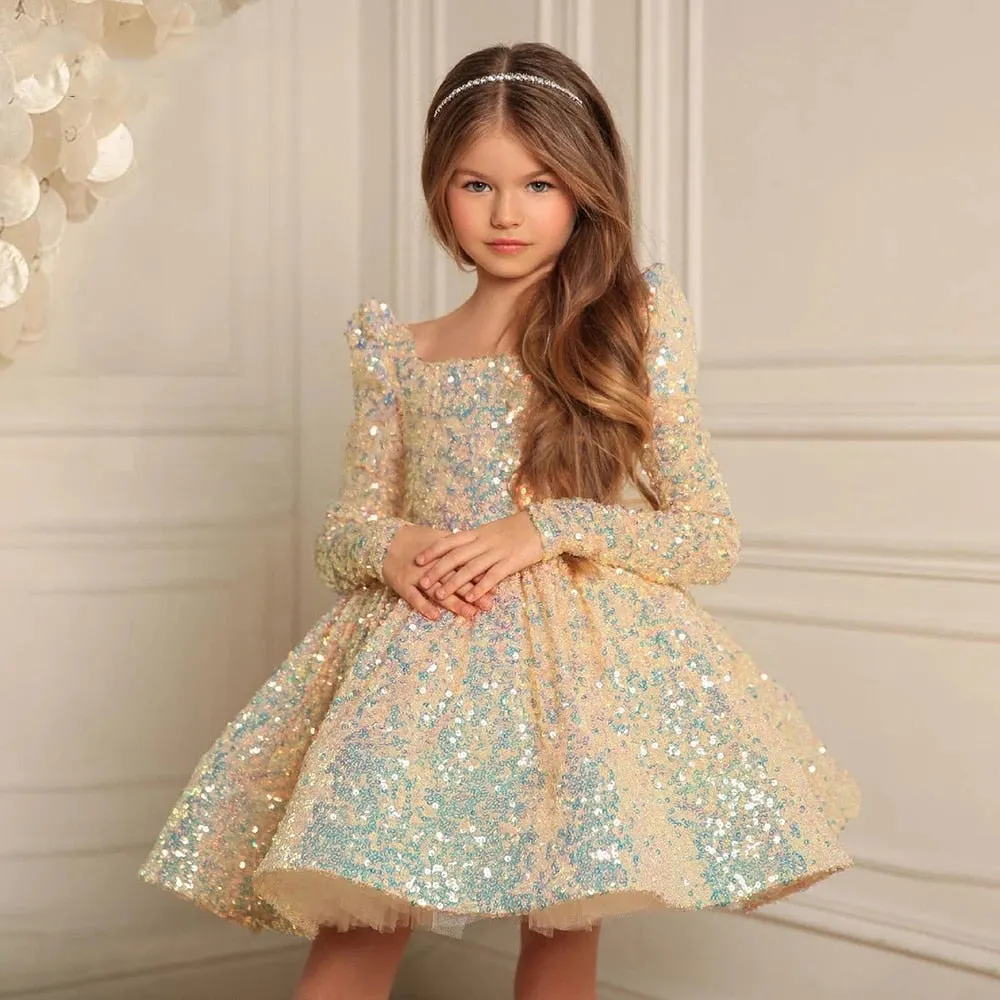 Formal Bridesmaid Dresses Sequins Flower Girl Dress For Wedding Party Prom Gown Elegant Princess Children Girl Evening Clothes