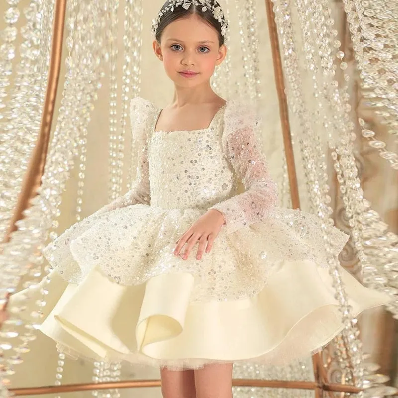 Formal Bridesmaid Dresses Sequins Flower Girl Dress For Wedding Party Prom Gown Elegant Princess Children Girl Evening Clothes