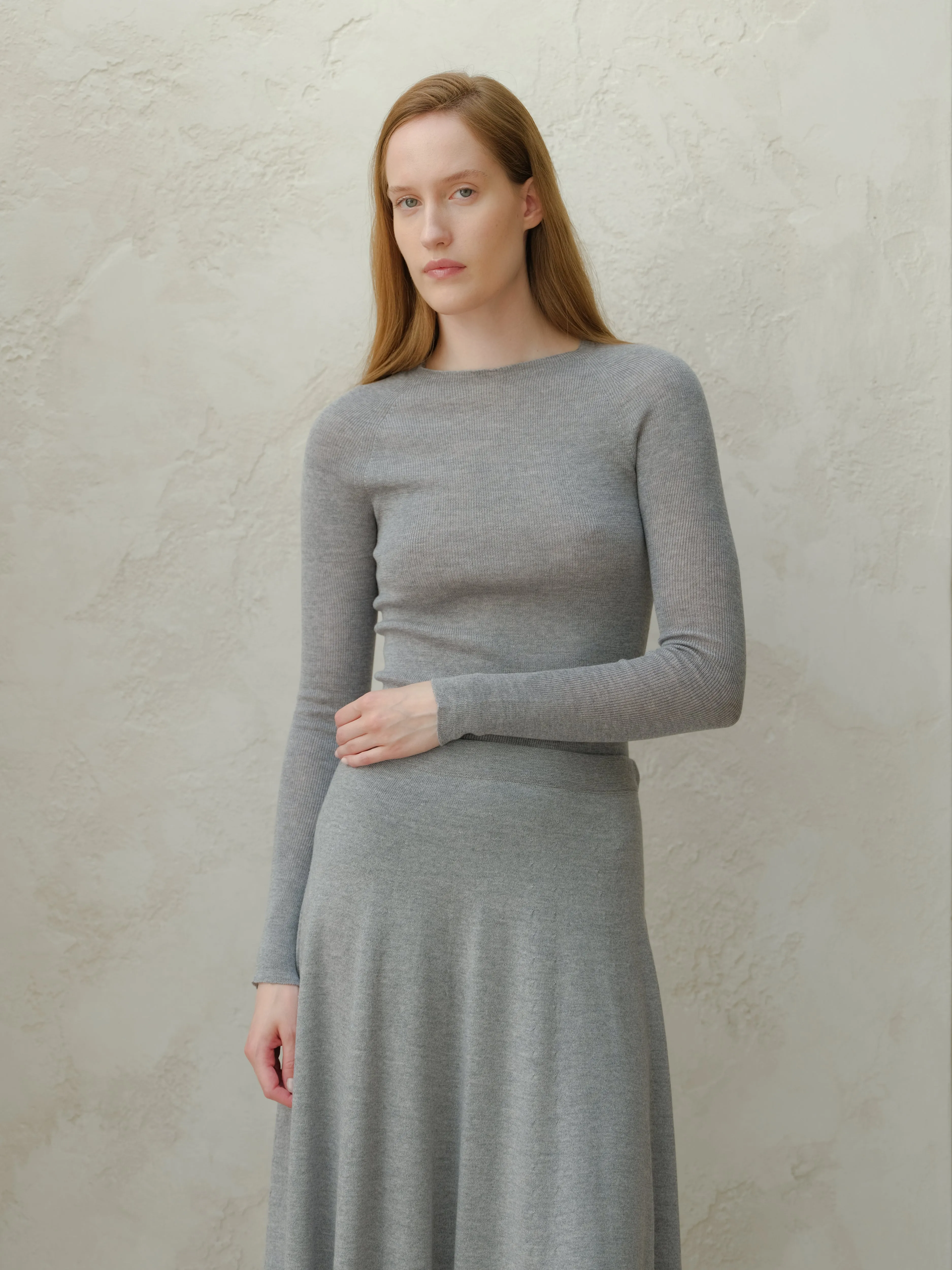 Girocollo a coste in lana merino extra fine (maglia 3D)