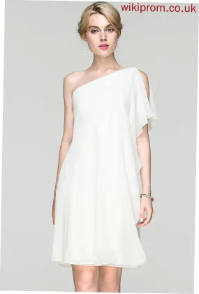 Knee-Length Cocktail Dresses Chiffon Dress One-Shoulder Sheath/Column With Vanessa Ruffle Cocktail