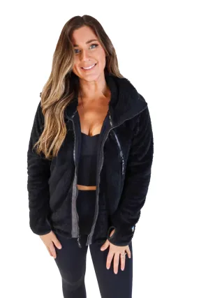 Kuhl black furry zip up jacket (L; retail $189)