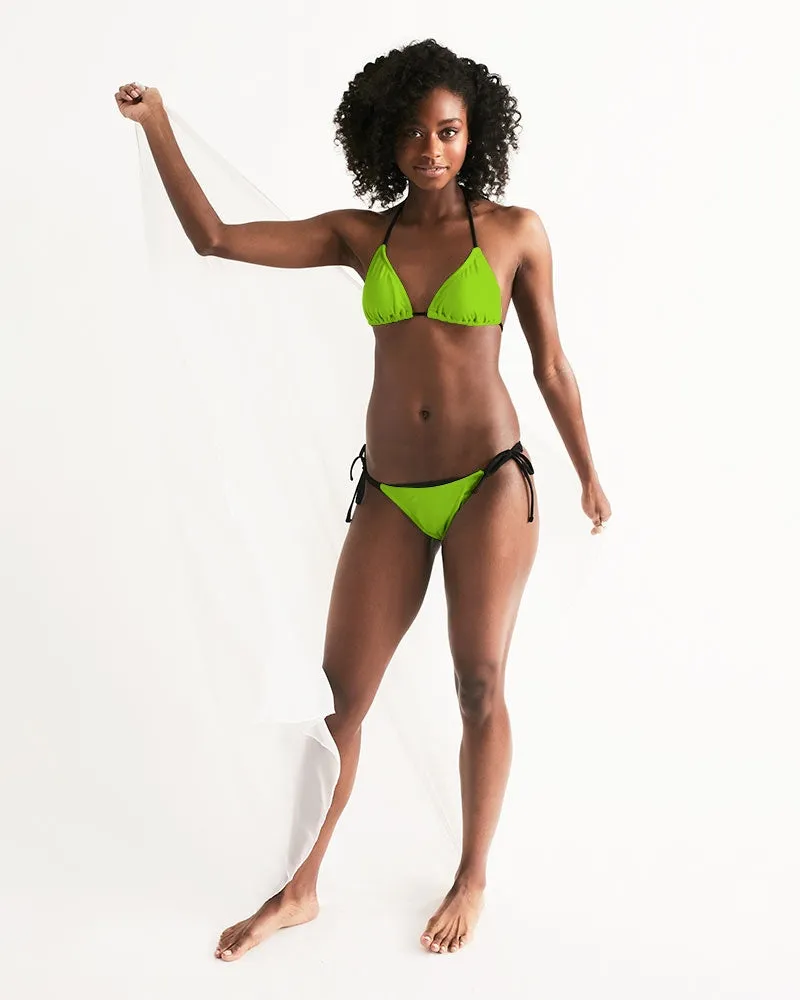 Lime Green Bikini. Brat Green Triangle String Bikini. Lime Green Swimsuit Cover Up.  Beachwear Wrap WickedYo.