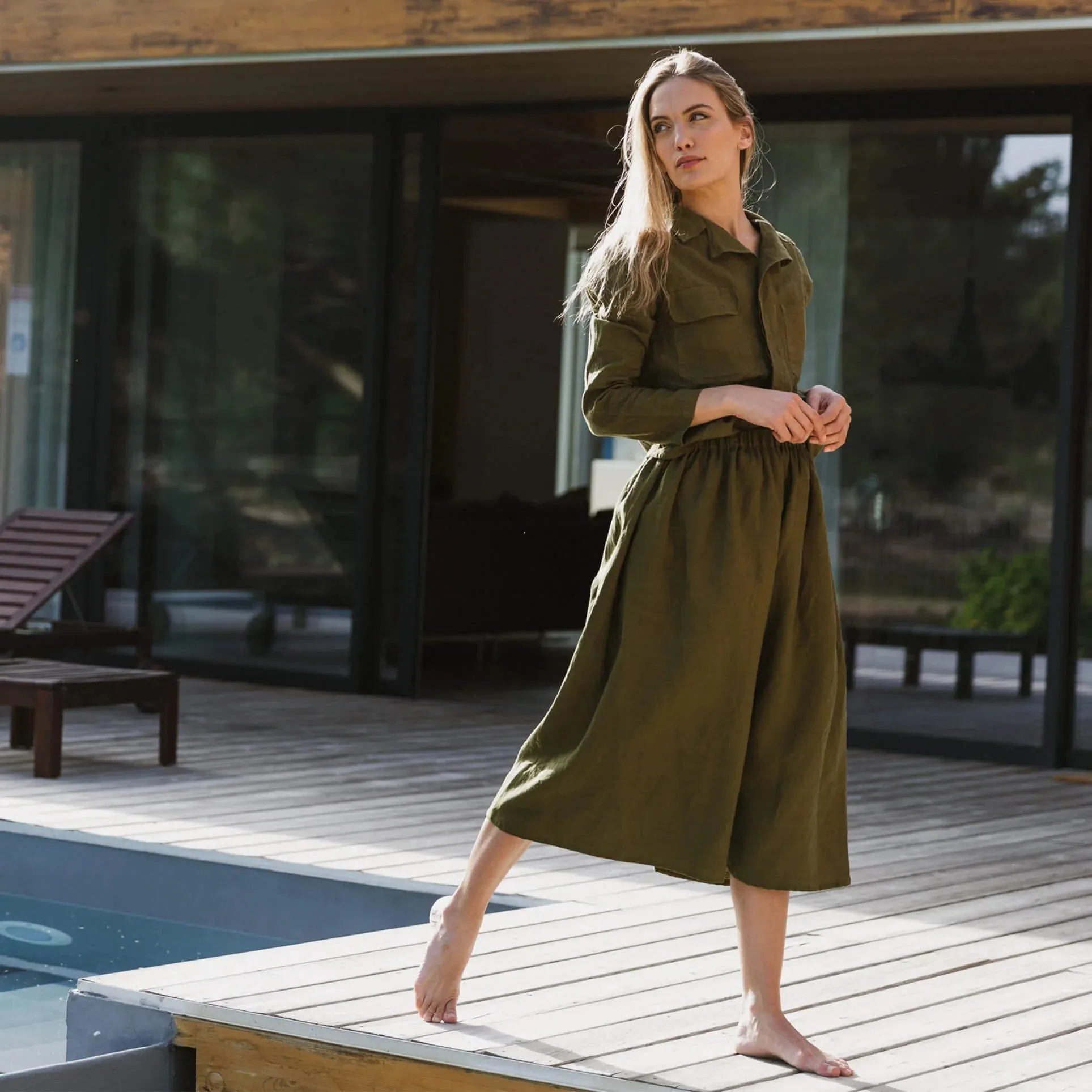 Linen culotte trousers green olive - Tokyo
