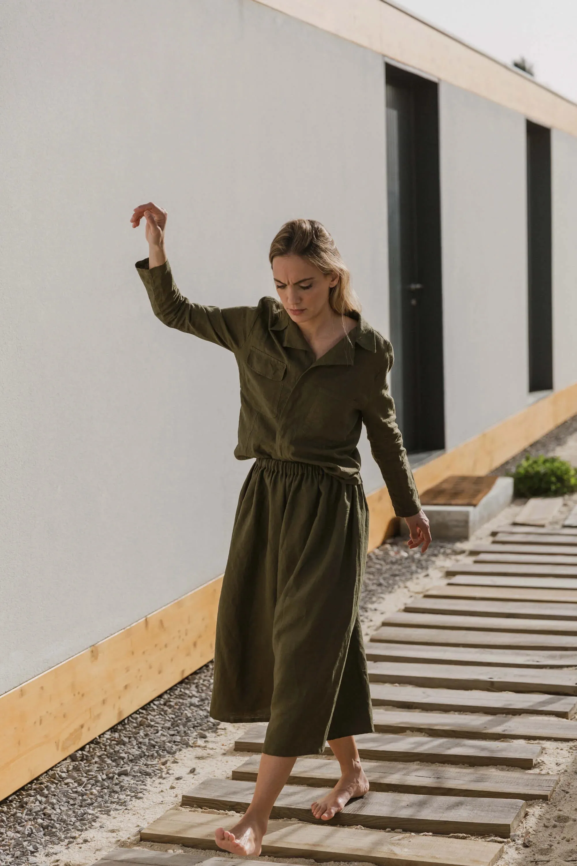 Linen culotte trousers green olive - Tokyo