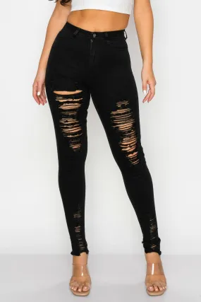 LO-198 High rise stretch distressed skinny jeans