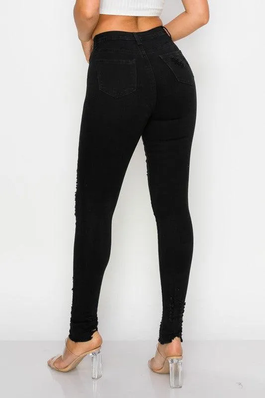 LO-198 High rise stretch distressed skinny jeans