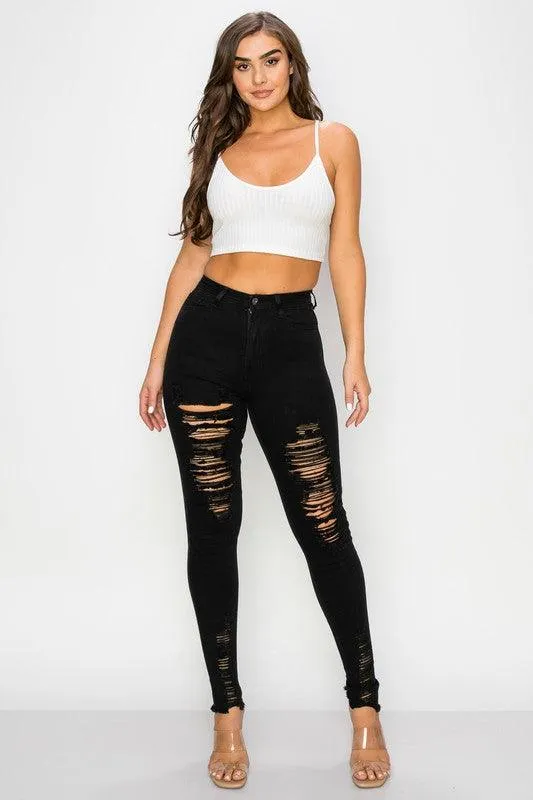 LO-198 High rise stretch distressed skinny jeans