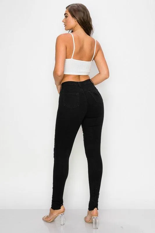 LO-198 High rise stretch distressed skinny jeans
