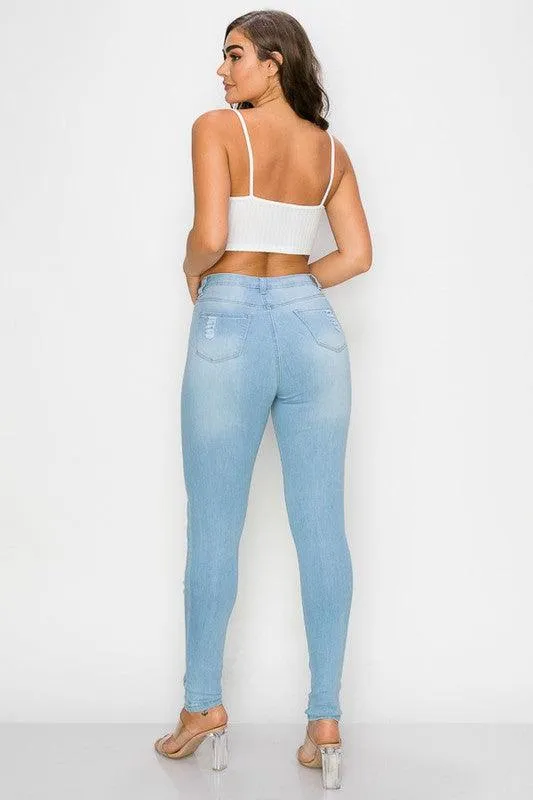 LO-199 high waist stretch slashed skinny jeans