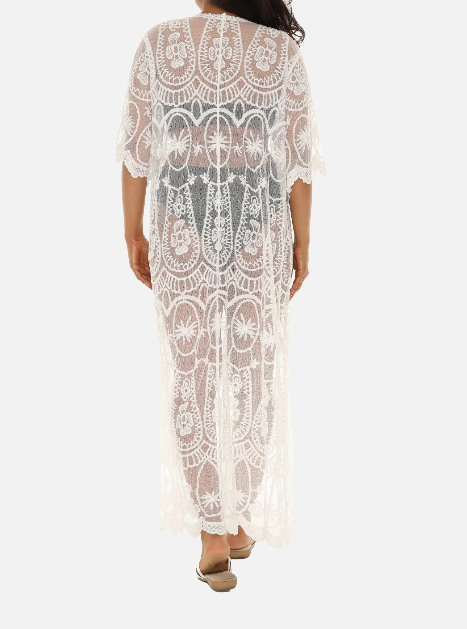 Long Mesh Coverup with Abstract Palm Tree Pattern