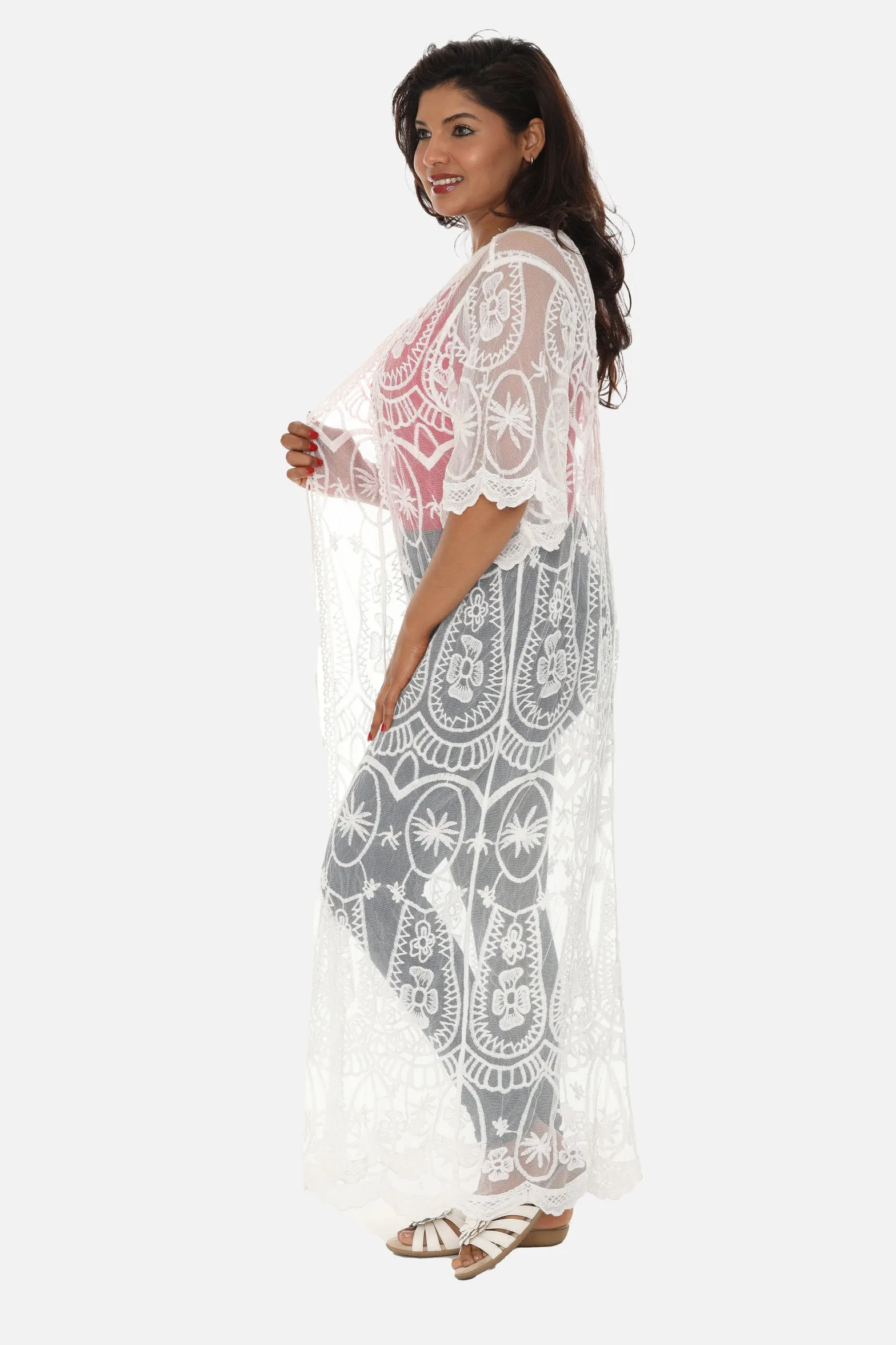 Long Mesh Coverup with Abstract Palm Tree Pattern
