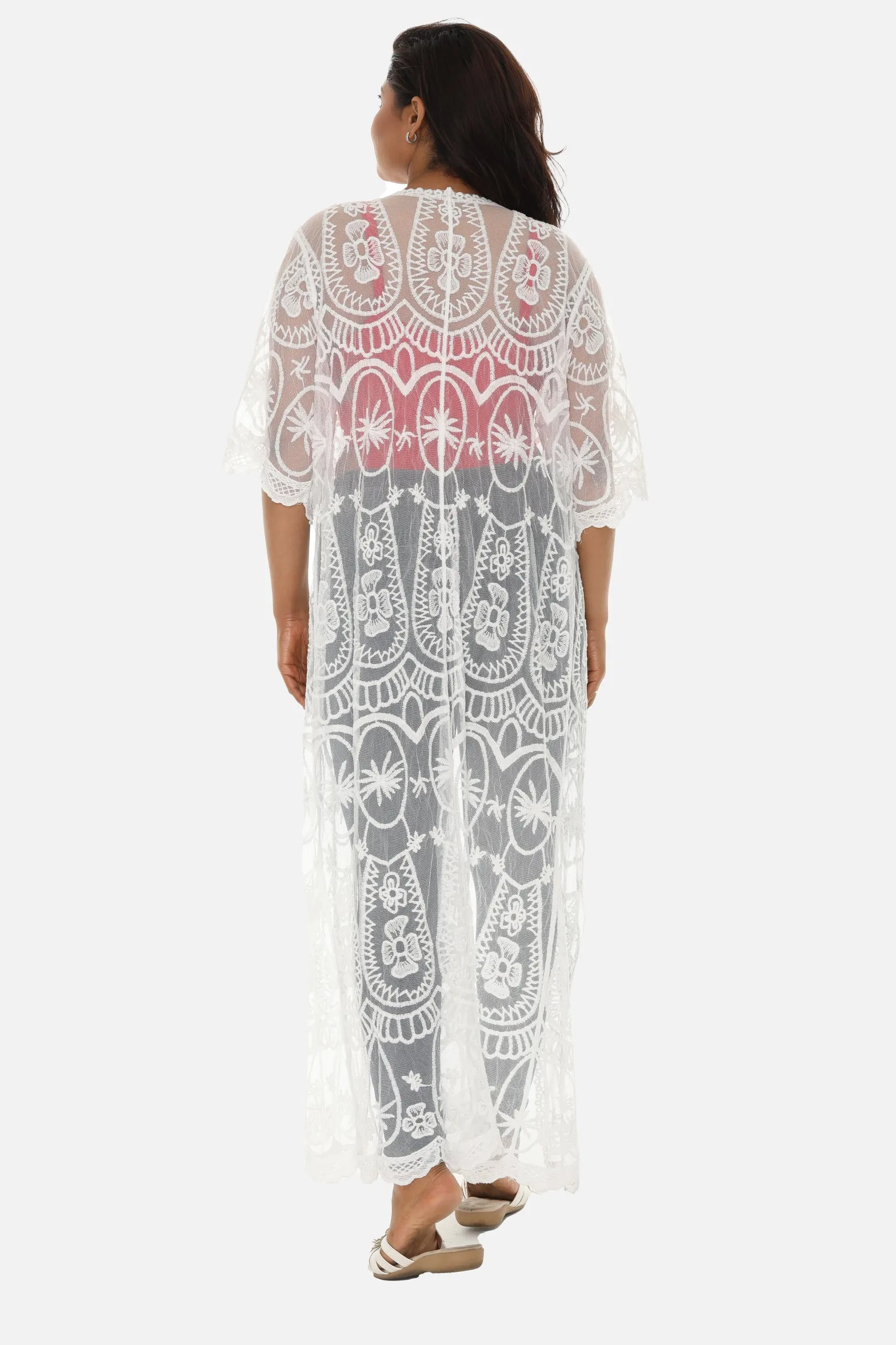 Long Mesh Coverup with Abstract Palm Tree Pattern