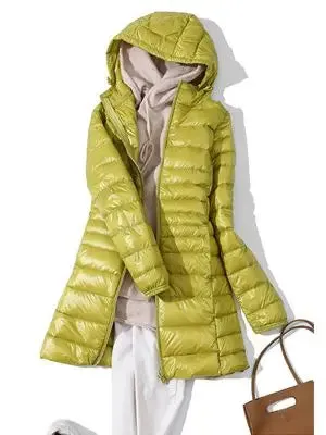 LVSANW 0-10℃ Winter Jackets Women White Duck Down Long Coat Female Hooded Quilted Parkas Ultra Light Portable Down Coats for Women