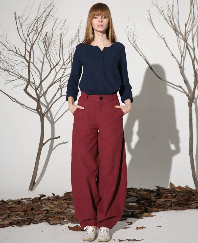 Maxi linen baggy pants for women 0986#