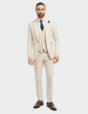MENS CARIDI BEIGE TAILORED FIT THREE PIECE SUIT