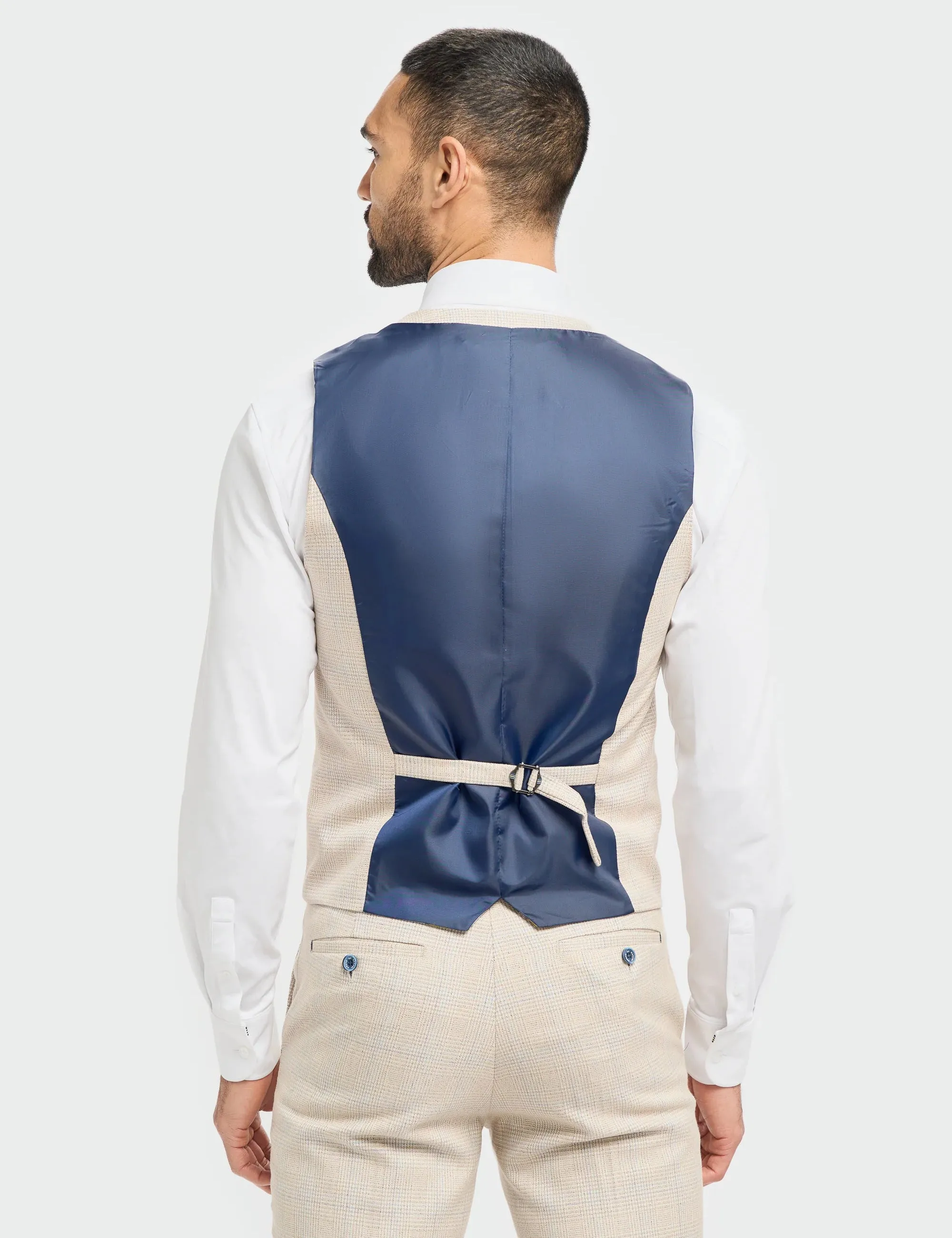 MENS CARIDI BEIGE TAILORED FIT THREE PIECE SUIT