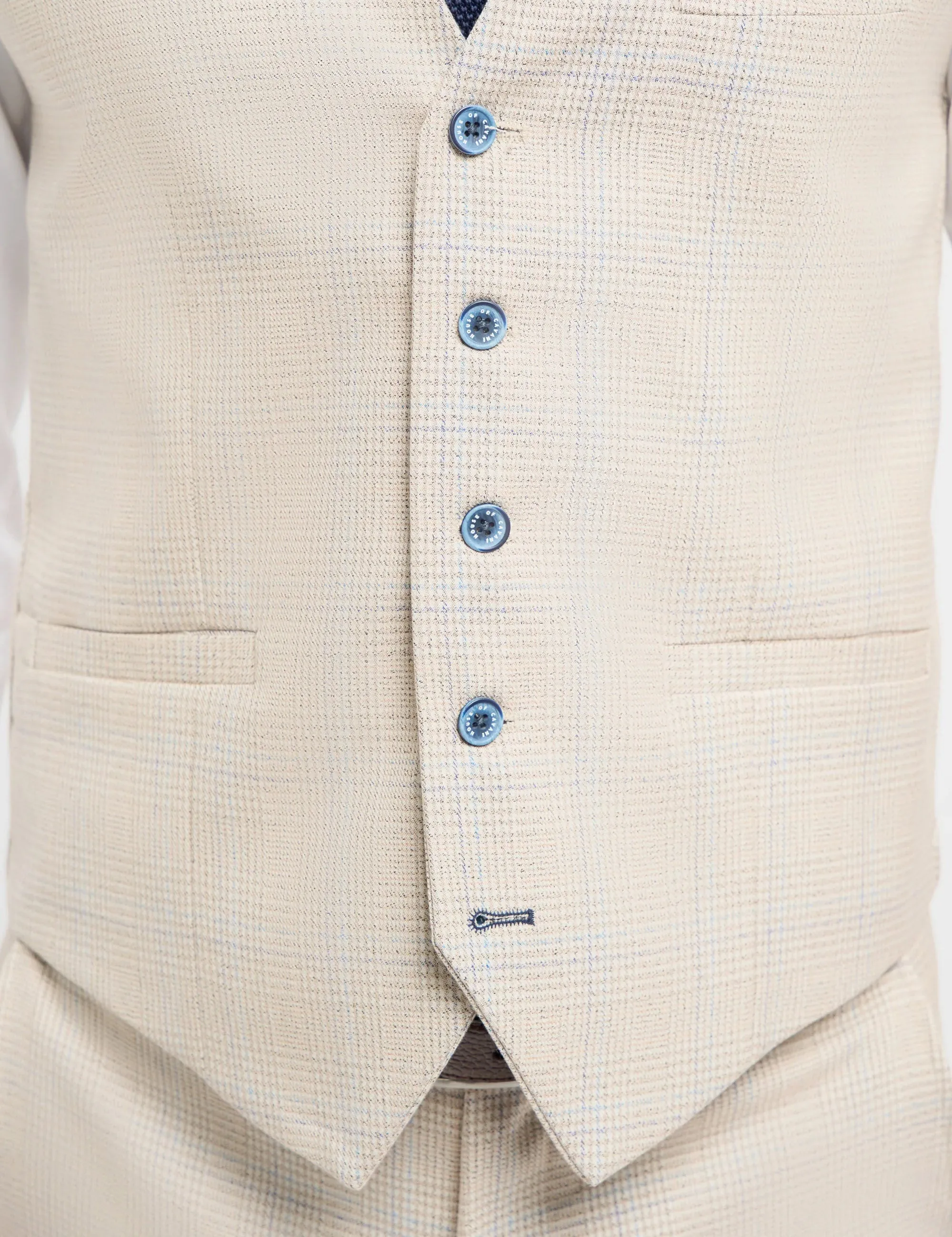 MENS CARIDI BEIGE TAILORED FIT THREE PIECE SUIT