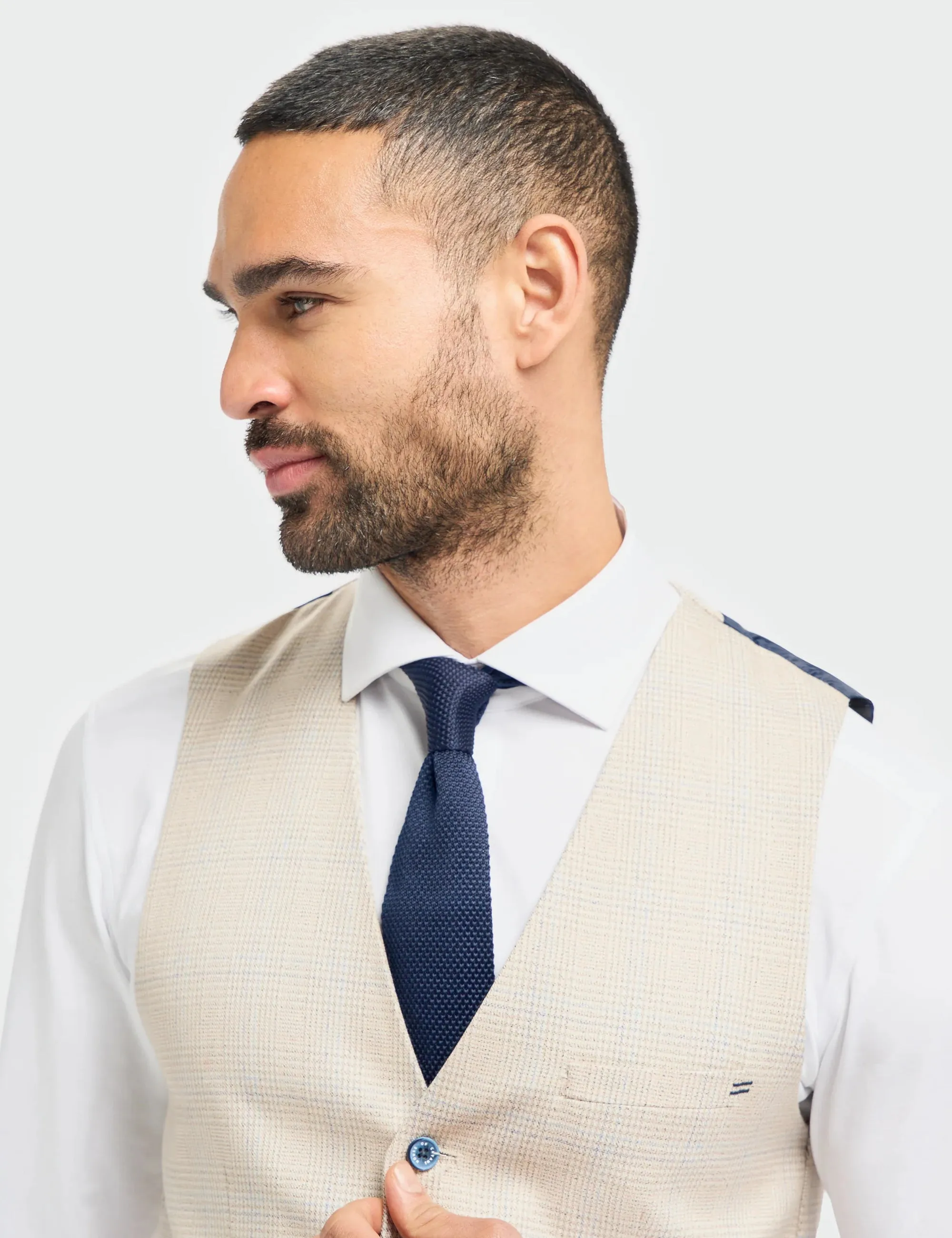 MENS CARIDI BEIGE TAILORED FIT THREE PIECE SUIT