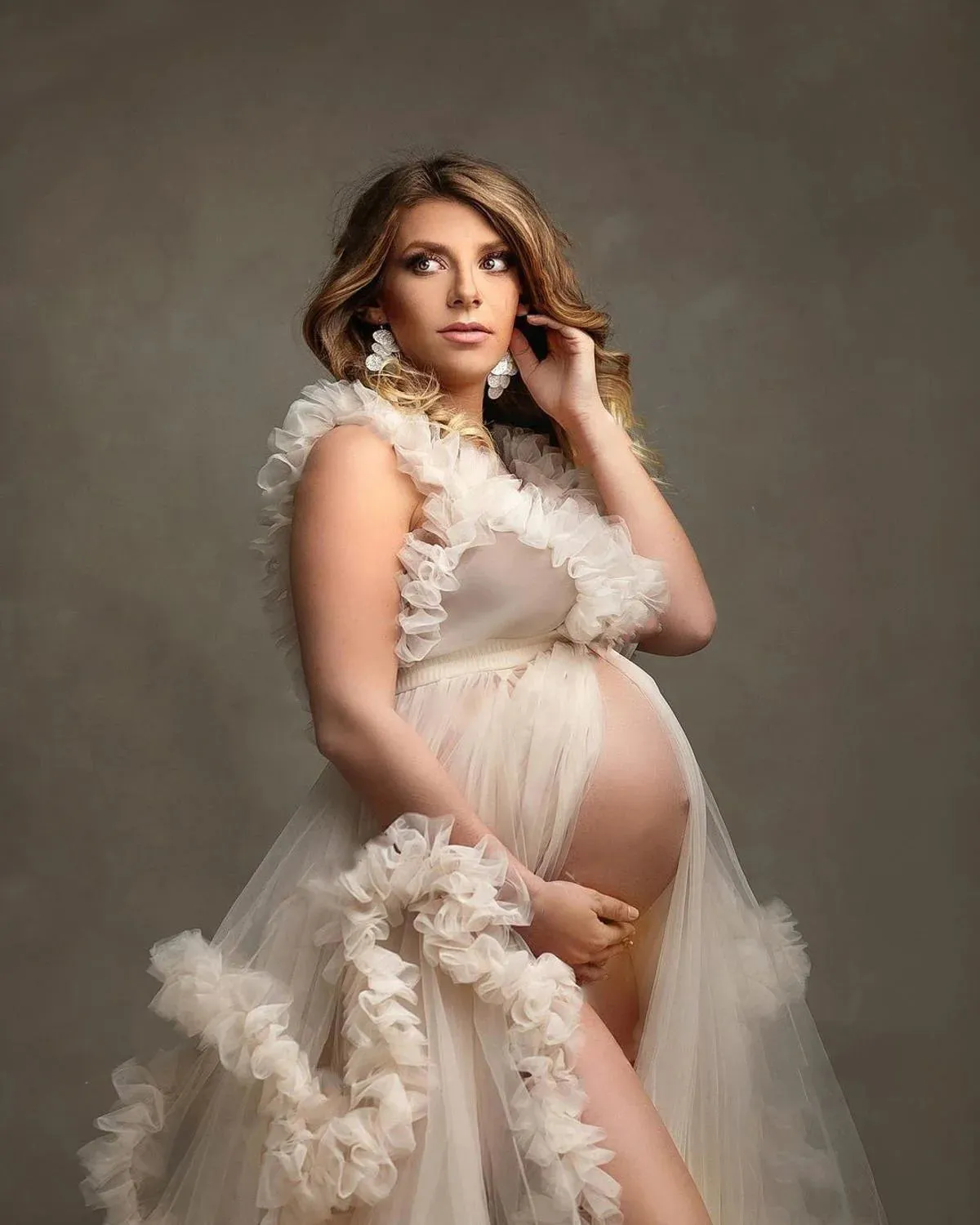 Mqtime Extra Puffy Tulle Maternity Dress Photo shoot Women Gowns Robe Ruffled Tulle Sexy Long Photography Dress Custom Made Robes