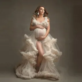 Mqtime Extra Puffy Tulle Maternity Dress Photo shoot Women Gowns Robe Ruffled Tulle Sexy Long Photography Dress Custom Made Robes