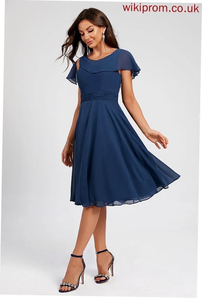 Neck Heidy Ruffle Scoop Cocktail Dresses Chiffon With Dress Cocktail A-Line Knee-Length Pleated