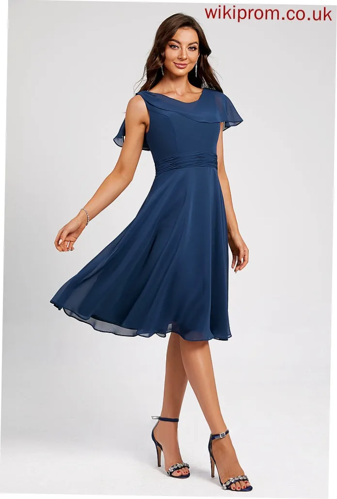 Neck Heidy Ruffle Scoop Cocktail Dresses Chiffon With Dress Cocktail A-Line Knee-Length Pleated