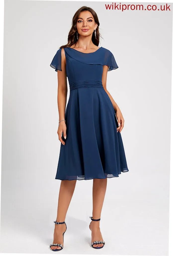 Neck Heidy Ruffle Scoop Cocktail Dresses Chiffon With Dress Cocktail A-Line Knee-Length Pleated