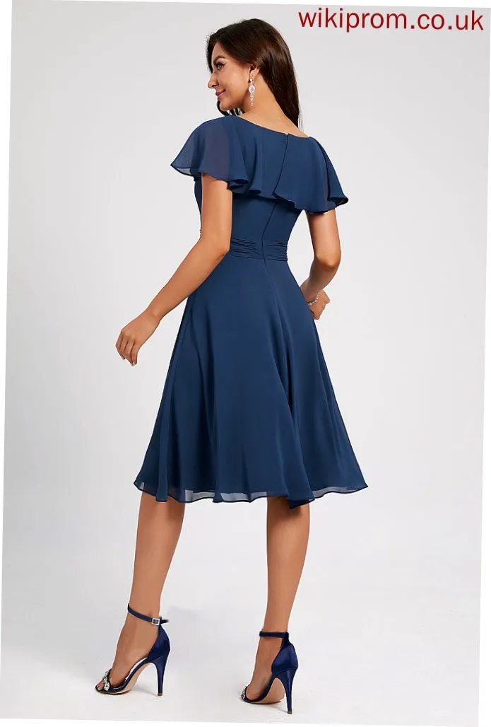 Neck Heidy Ruffle Scoop Cocktail Dresses Chiffon With Dress Cocktail A-Line Knee-Length Pleated