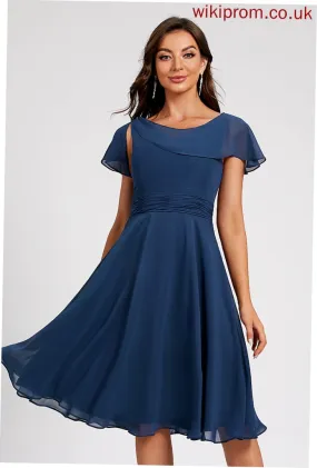 Neck Heidy Ruffle Scoop Cocktail Dresses Chiffon With Dress Cocktail A-Line Knee-Length Pleated