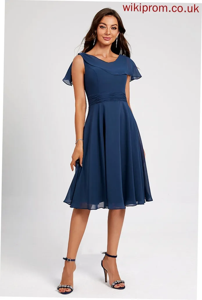 Neck Heidy Ruffle Scoop Cocktail Dresses Chiffon With Dress Cocktail A-Line Knee-Length Pleated