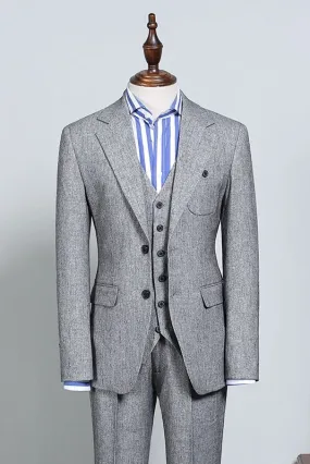 Nick Formal Gray Two Flaps Slim Fit Tailored Business Suit