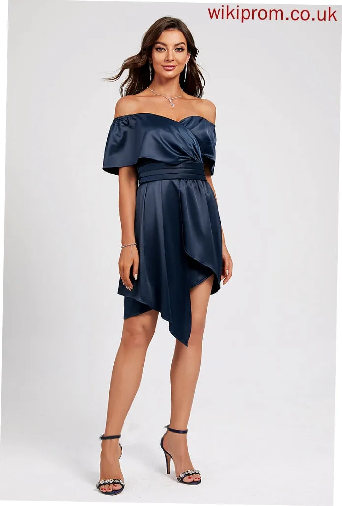 Off-the-Shoulder Cocktail Dresses Pleated Dress Satin Sheath/Column With Britney Cocktail Asymmetrical
