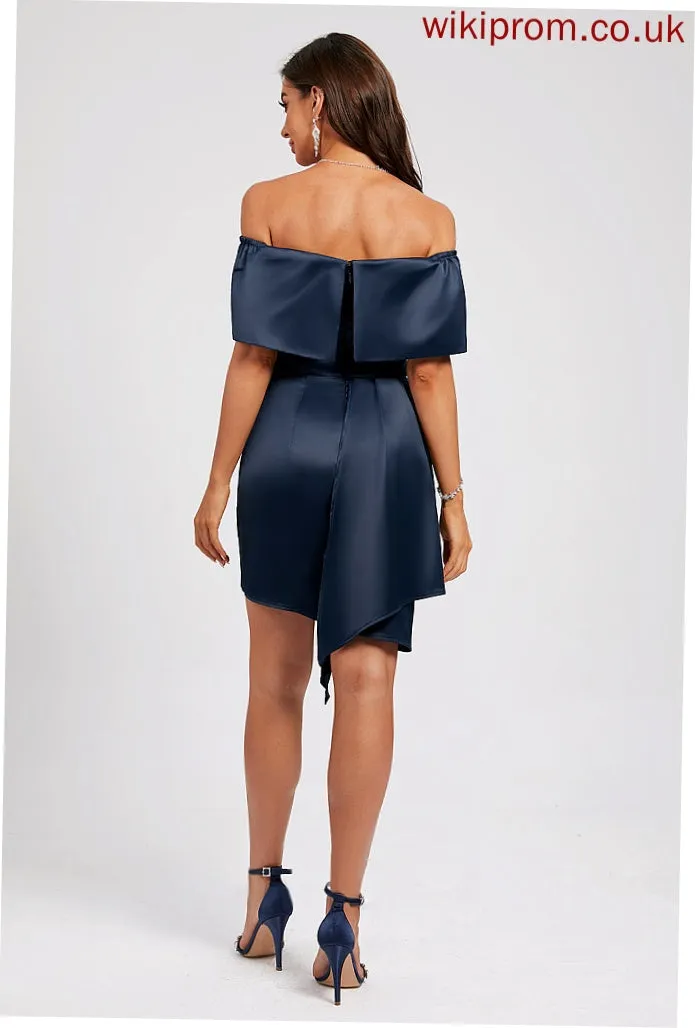 Off-the-Shoulder Cocktail Dresses Pleated Dress Satin Sheath/Column With Britney Cocktail Asymmetrical