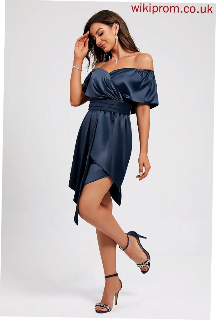 Off-the-Shoulder Cocktail Dresses Pleated Dress Satin Sheath/Column With Britney Cocktail Asymmetrical