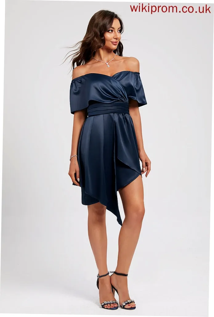 Off-the-Shoulder Cocktail Dresses Pleated Dress Satin Sheath/Column With Britney Cocktail Asymmetrical