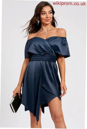 Off-the-Shoulder Cocktail Dresses Pleated Dress Satin Sheath/Column With Britney Cocktail Asymmetrical