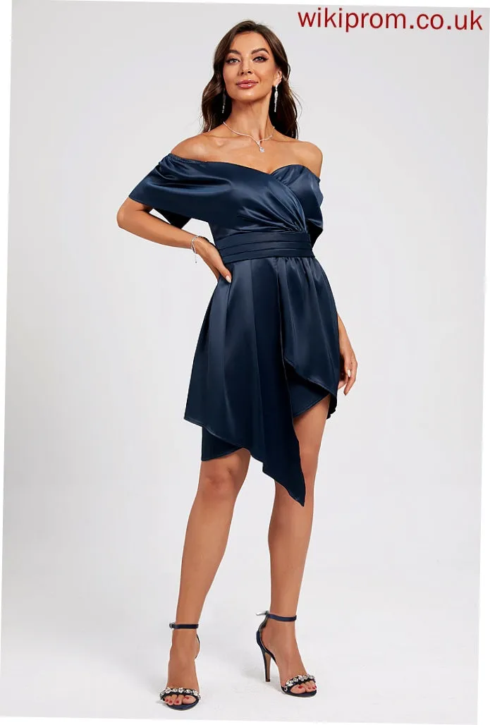 Off-the-Shoulder Cocktail Dresses Pleated Dress Satin Sheath/Column With Britney Cocktail Asymmetrical